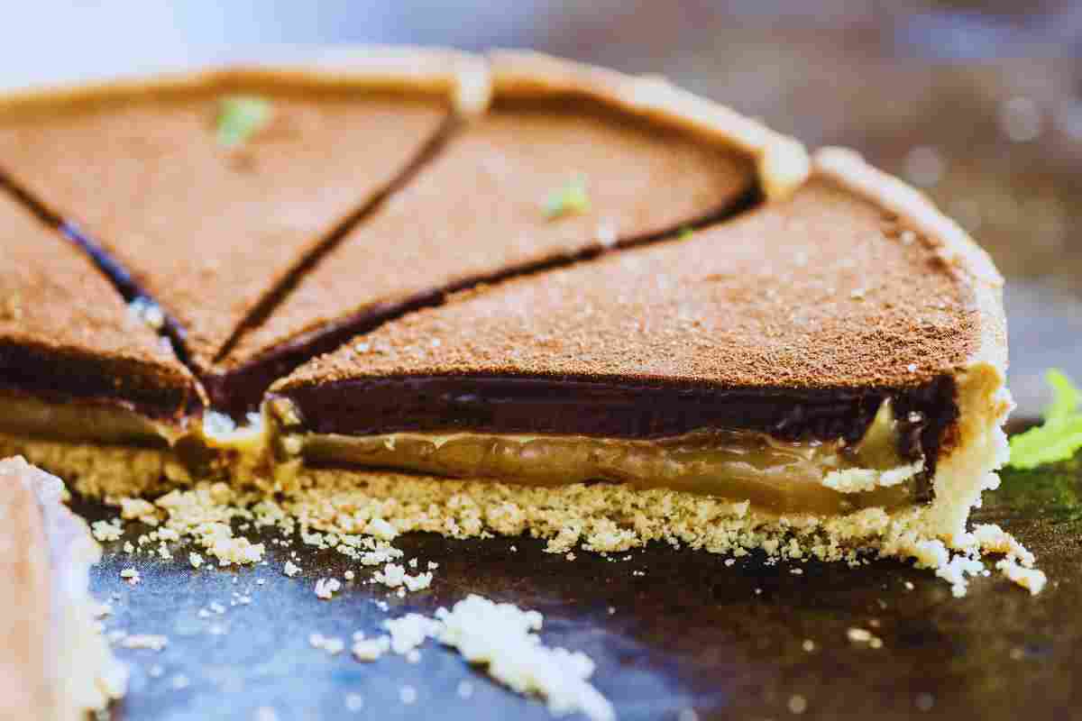 ingredienti e preparazione della torta di frolla al cioccolato